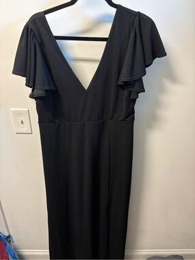 Classic Black V-Neck Flutter Sleeve Dress